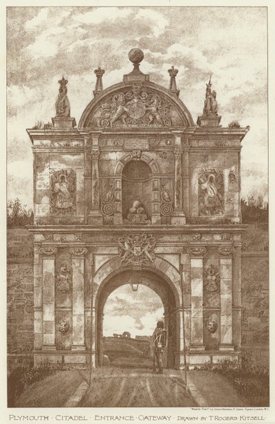 Plymouth Zitadelle, Eingangstor (Lithografie) von English School