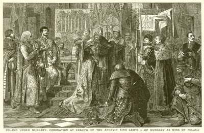 Polen unter Ungarn: Krönung in Krakau des Anjou-Königs Ludwig I. von Ungarn zum König von Polen von English School