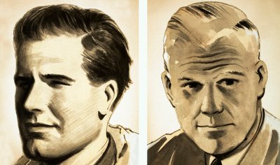 Porträts von Kommandant Guy Gibson und Dr. Barnes Wallis (Gouache auf Papier) von English School