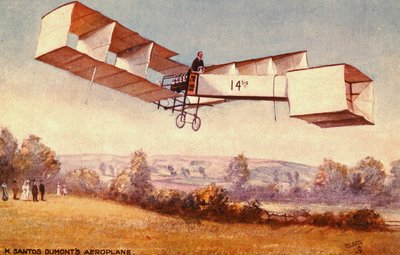 Postkarte mit dem Santos-Dumont 14-bis Flugzeug von English School