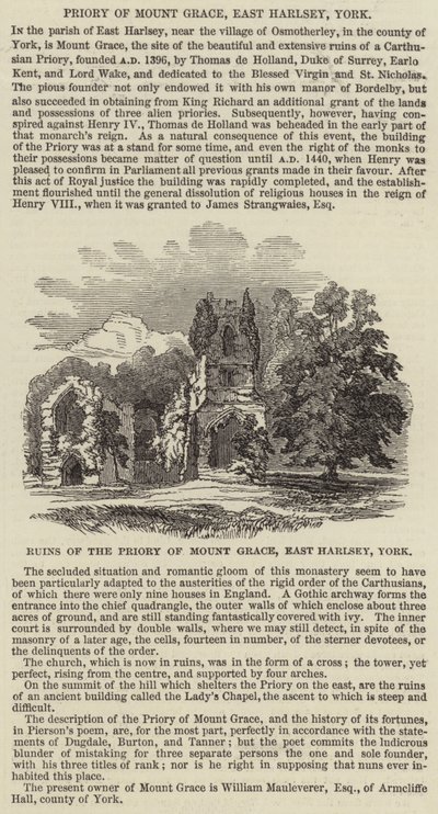 Priorat von Mount Grace, East Harlsey, York (Gravur) von English School