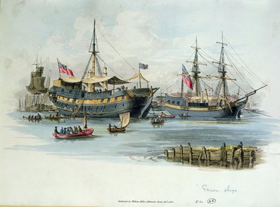 Gefängnisschiffe, die von den Briten während der Napoleonischen Kriege zur Unterbringung französischer Gefangener genutzt wurden, 1805 von English School