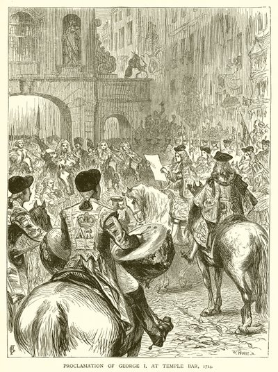 Proklamation von Georg I. am Temple Bar, 1714 von English School