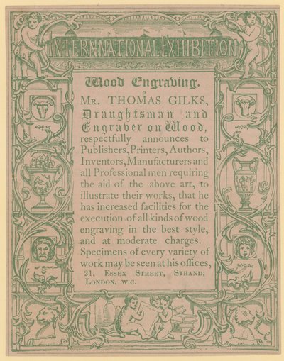 Werbekarte für Thomas Gilks, Zeichner und Holzstecher von English School