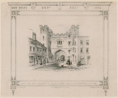 Vorgeschlagene Restaurierung des St. Johns Tor, Clerkenwell, 1845 von English School