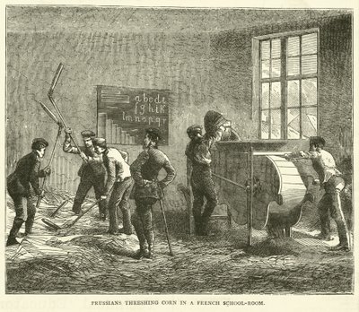 Preußen dreschen Korn in einem französischen Schulzimmer, September 1870 von English School