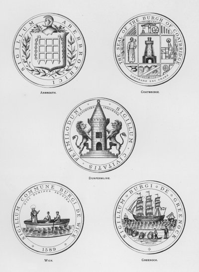 Wappen: Arbroath; Coatbridge; Dunfermline; Wick; Greenock von English School