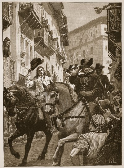 Öffentlicher Empfang von Prinz Charles in Madrid, Illustration aus Cassells Illustrierter Geschichte Englands von English School