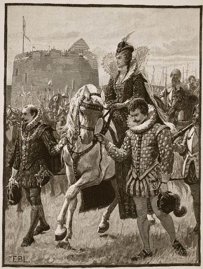 Königin Elisabeth in Tilbury, Illustration aus Cassells Illustrierter Geschichte Englands von English School