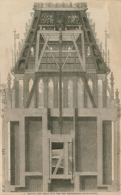 Das Heben der großen Glocke für den Westminster Clock Tower, London von English School