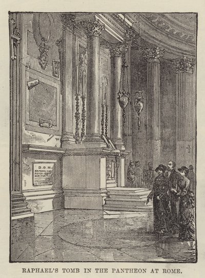 Raphaels Grab im Pantheon in Rom (Gravur) von English School