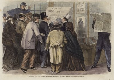Lesen der Kriegsnachrichten am Broadway, New York von English School