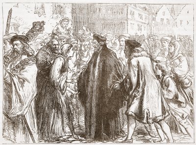 Empfang von Jan Hus in Nürnberg, Illustration aus Die Geschichte des Protestantismus von James Aitken Wylie, veröffentlicht 1878 von English School