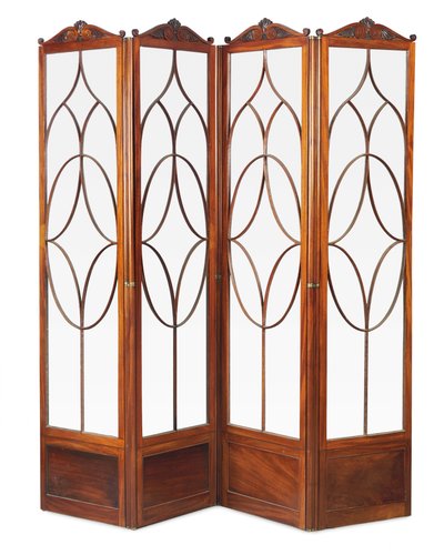Regency vierteiliger Paravent mit Blattkronen, ca. 1815 von English School