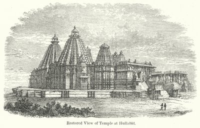 Wiederhergestellte Ansicht des Tempels in Hullabid (Gravur) von English School