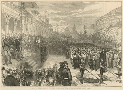 Überprüfung der Bohrschulen durch den Prinzen und die Prinzessin von Wales in den Gärten der Gartenbaugesellschaft von English School