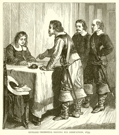 Richard Cromwell unterzeichnet seine Abdankung, 1659 von English School