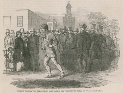Richard Manks, der Fußgänger, beendet seine tausendste Meile auf dem Kennington Oval von English School