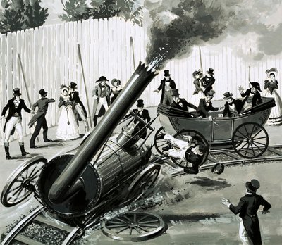 Richard Trevithick baute eine kleine Kreisbahn in London, um die Menschen mit dem Eisenbahnverkehr vertraut zu machen von English School