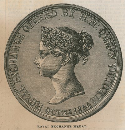 Royal Exchange Medaille, geprägt zur Erinnerung an die Eröffnung der Royal Exchange im Jahr 1844 von English School