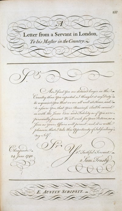 Musterbrief aus einem Musterbuch für Briefe, um 1740 von English School