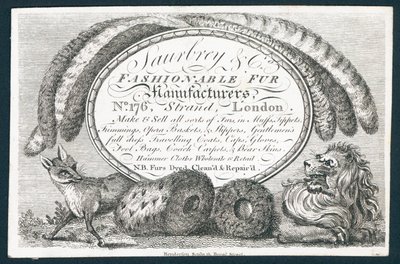 Saubry & Co, modische Pelzhersteller, Visitenkarte von English School