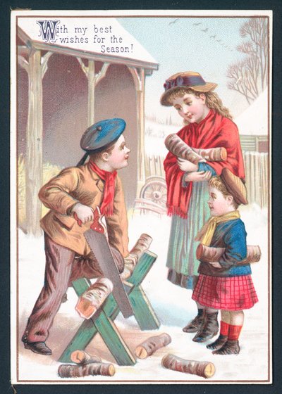 Holz sägen, Weihnachtskarte von English School