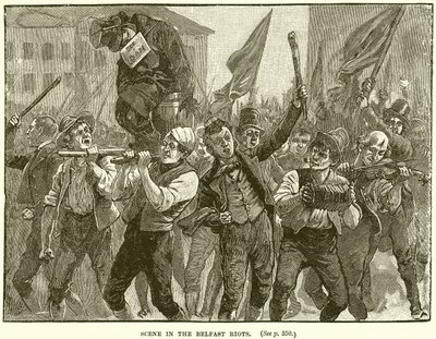 Szene in den Belfast Riots von English School