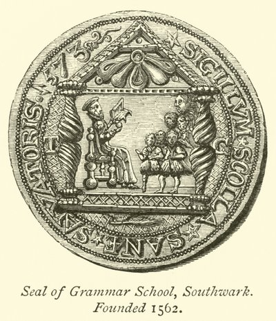 Siegel der Grammar School, Southwark, gegründet 1562 von English School