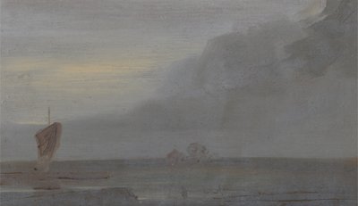 Seestück mit Booten: Abend, zuvor J.M.W. Turner (1775-1851) und auch Peter de Wint (1784-1849) zugeschrieben, 1810-20 von English School