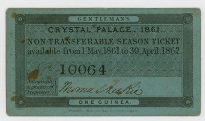 Saisonkarte für den Eintritt zum Kristallpalast, 1861-62 von English School