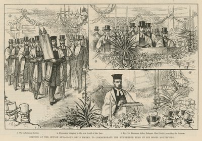 Gottesdienst in der jüdischen Synagoge, Bevis Marks, zur Feier des hundertsten Jahres von Sir Moses Montefiore von English School