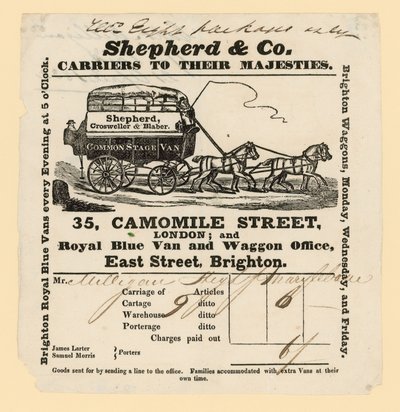 Shepherd & Co Rechnung. Brighton nach London von English School