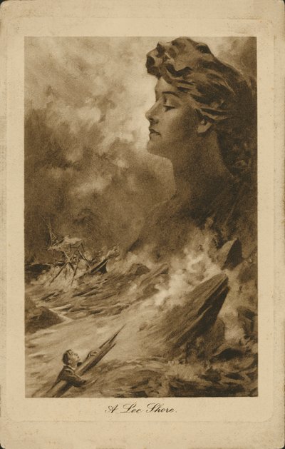 Schiffbrüchige Überlebende kämpfen sich zu einer Luvküste (Lithografie) von English School