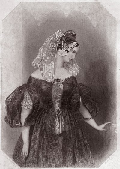 Silvia (Die zwei Herren aus Verona) in - „Galerie der Frauen von Shakespeare, Sammlung von fünfundvierzig ernsthaften Porträts der frühen Londoner Künstler, bereichert mit kritischen und literarischen Hinweisen“ um 1838 - aus „Galerie der Frauen von Shakes von English School
