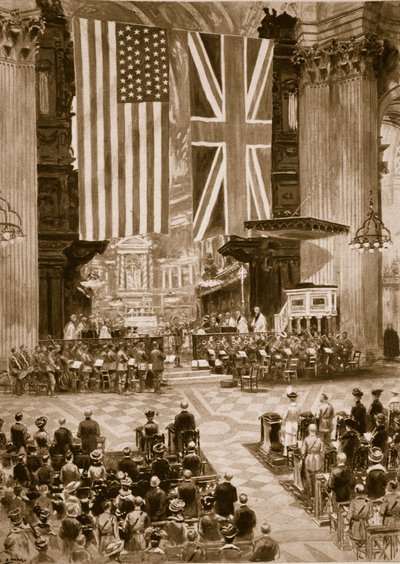 Singen der amerikanischen Nationalhymne in der St. Pauls Kathedrale, 20. April 1917, 1914-19 von English School