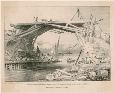 Skizze der alten London Bridge während ihres Abrisses 1831, 1832 von English School