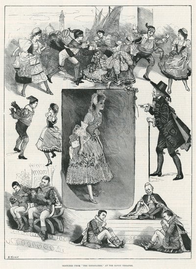 Skizzen aus The Gondoliers im Savoy Theatre von English School