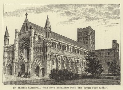 St Albans Kathedrale, das restaurierte Kirchenschiff, von Südwesten, 1885 von English School