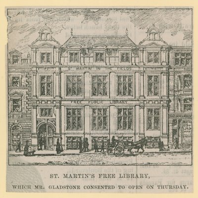 Die St Martins Free Library, eröffnet von Mr. Gladstone von English School