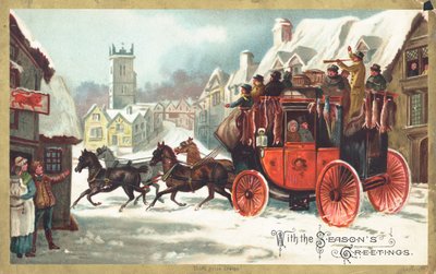 Postkutsche im Schnee, Weihnachtskarte von English School