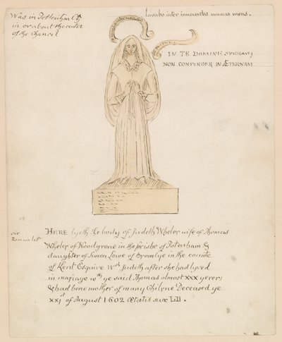 Statue, Grab von Judeth Wheler, gestorben am 21. August 1602 (Tinte auf Papier) von English School