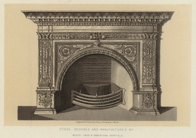 Ofen, entworfen und hergestellt von Messrs Carr und Robertson Sheffield (Lithografie) von English School