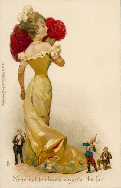 Freier, die um die Hand der schönen Dame wetteifern (Farblithografie) von English School