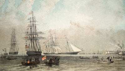 Die Ankunft der königlichen Yacht vor Gravesend, 7. März 1863, aus Ein Gedenkbuch zur Hochzeit von Edward VII. und Alexandra von Dänemark, veröffentlicht 1864 von English School