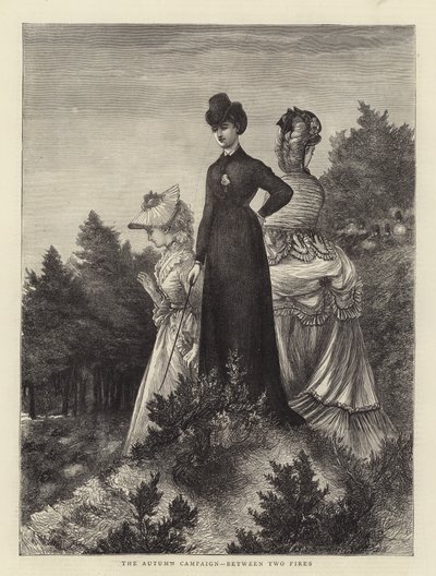 Die Herbstkampagne, zwischen zwei Feuern (Gravur) von English School