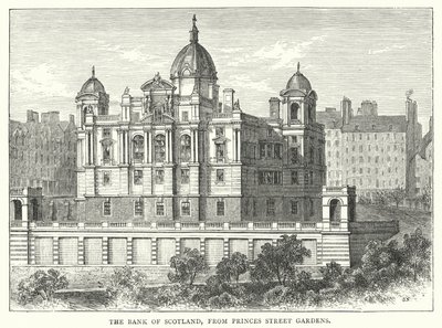 Die Bank von Schottland, von Princes Street Gardens (Stich) von English School