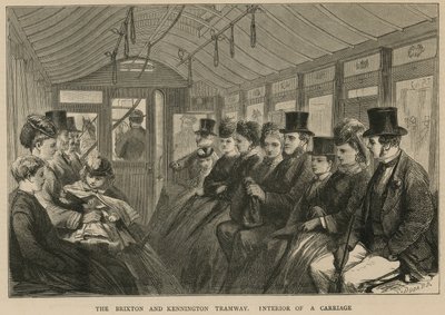 Die Brixton und Kennington Straßenbahn - Innenansicht eines Wagens von English School