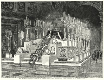 Der Katafalk für den Trauergottesdienst Seiner Majestät König Viktor Emanuel im Pantheon, Rom von English School