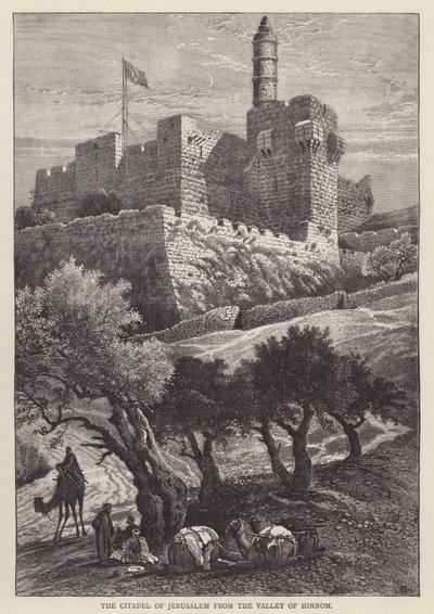 Die Zitadelle von Jerusalem vom Tal Hinnom (Gravur) von English School